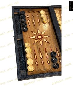 خرید تخته نرد معرق چوبی چرمی مشکی