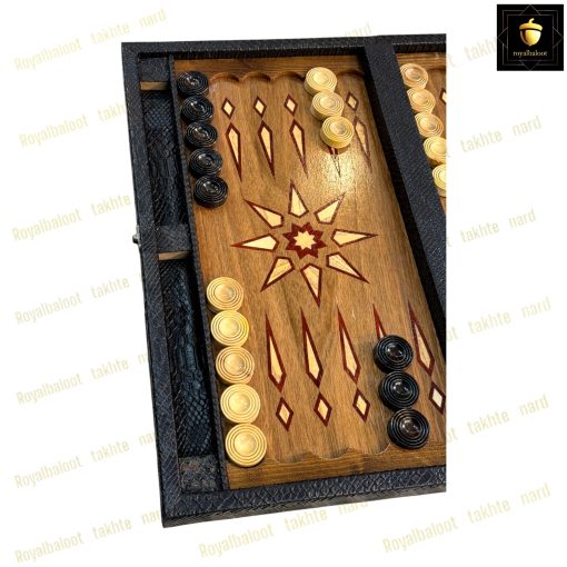 خرید تخته نرد معرق چوبی چرمی مشکی