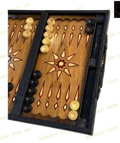 خرید تخته نرد معرق چوبی چرمی مشکی