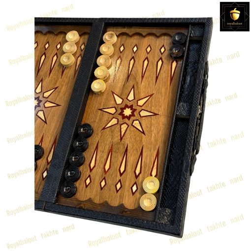 خرید تخته نرد معرق چوبی چرمی مشکی