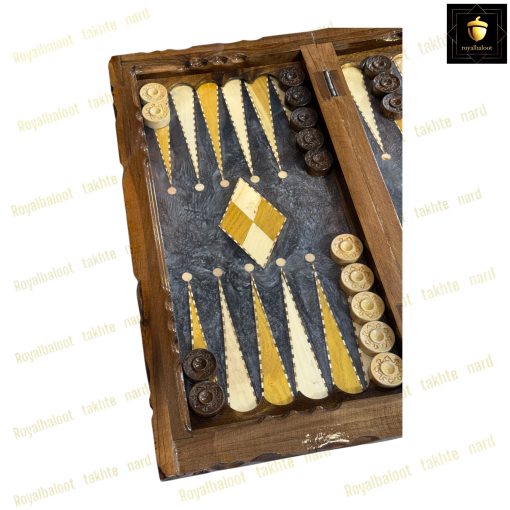 خرید تخته نرد گردو منبت رزین لوزی