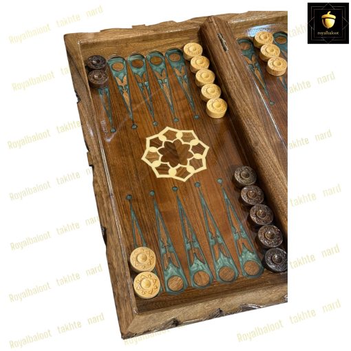 خرید تخته نرد گردو منبت رزین سبز