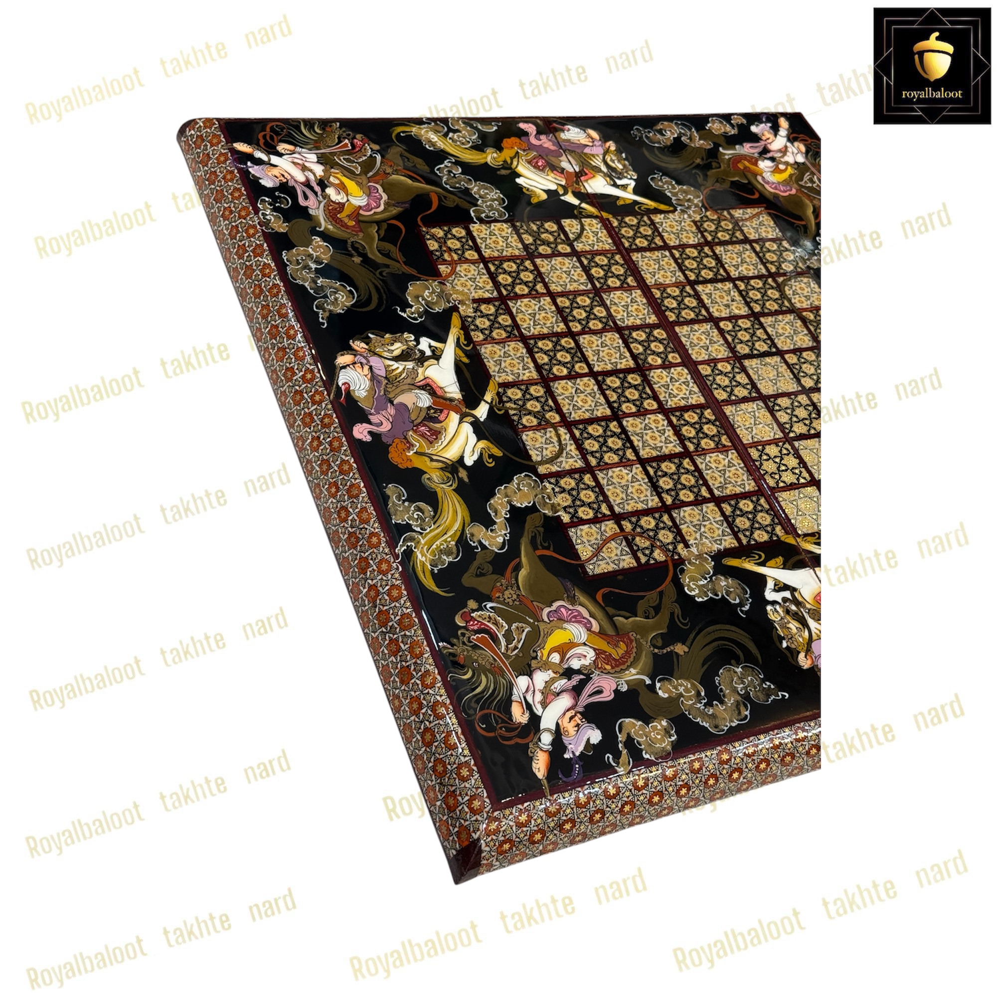 خرید تخته نرد خاتم شکار سه بعدی کد 414 خرید تخته نرد خاتم نقاشی شکار سه بعدی