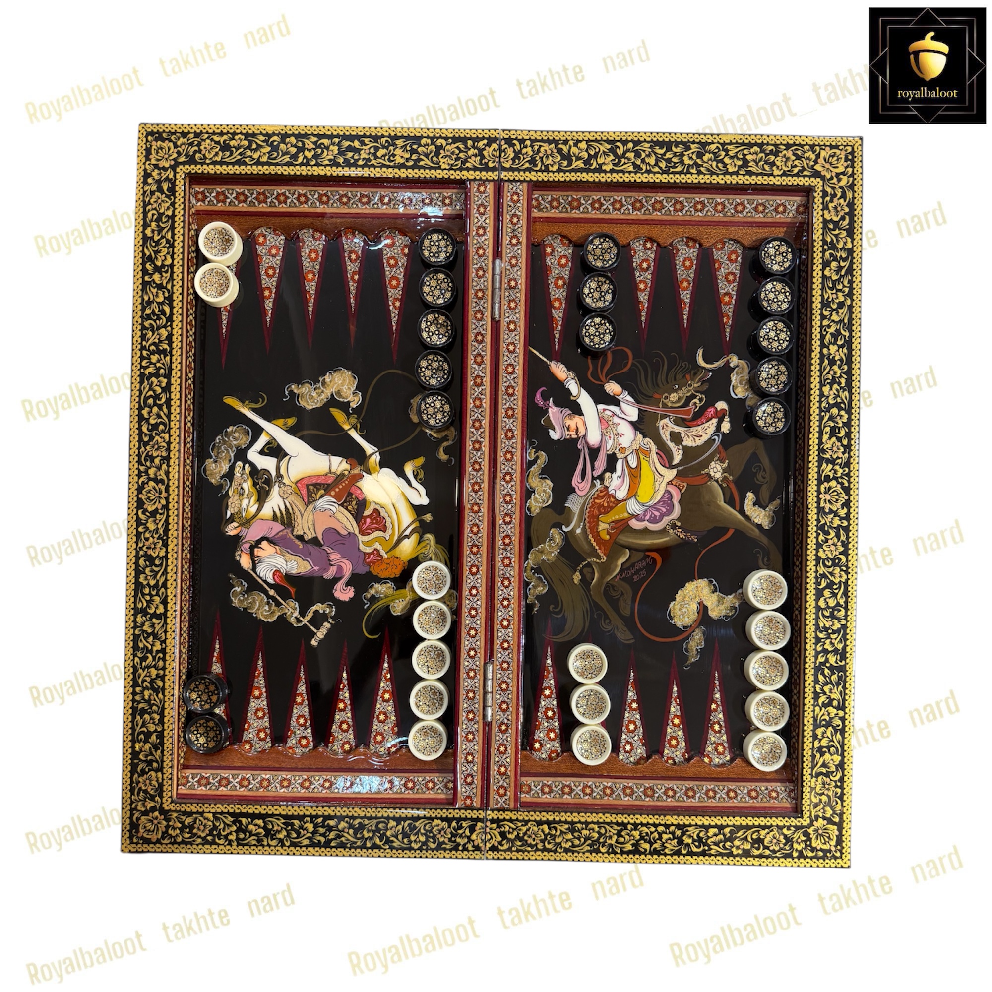 خرید تخته نرد خاتم شکار سه بعدی کد 414 خرید تخته نرد خاتم نقاشی شکار سه بعدی