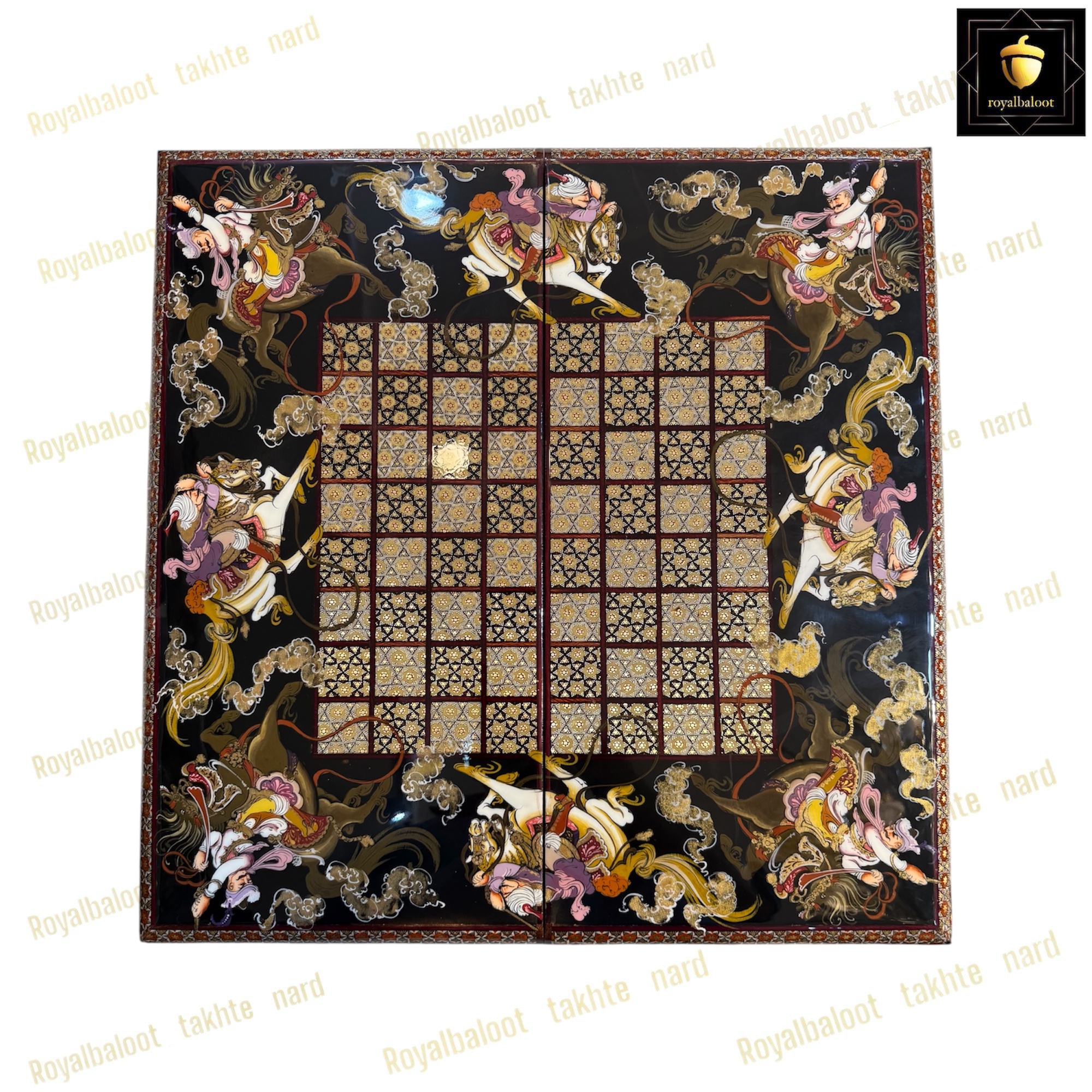 خرید تخته نرد خاتم شکار سه بعدی کد 414 خرید تخته نرد خاتم نقاشی شکار سه بعدی