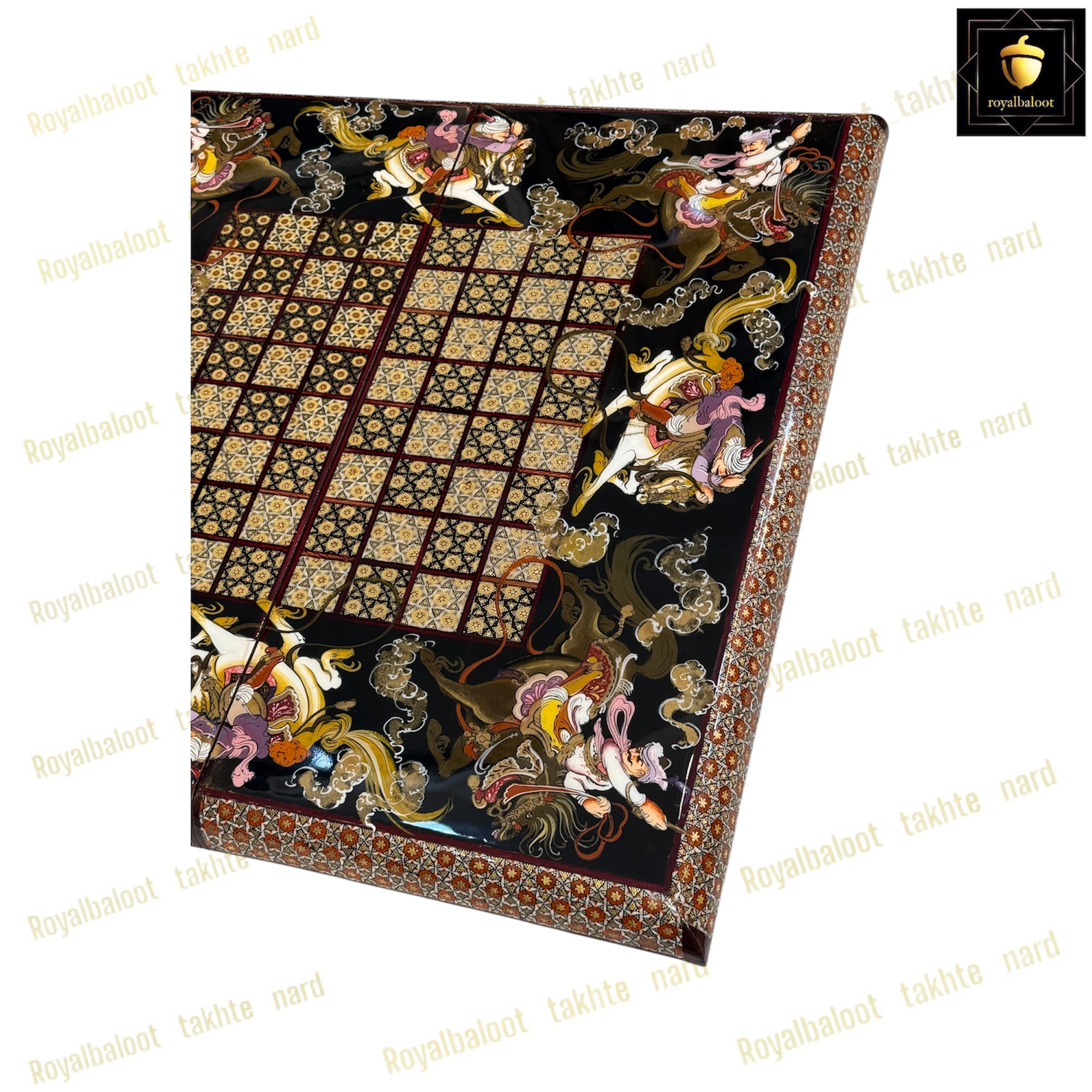 خرید تخته نرد خاتم شکار سه بعدی کد 414 خرید تخته نرد خاتم نقاشی شکار سه بعدی