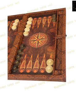 خرید تخته نرد قطب نما چرم قهوه ای