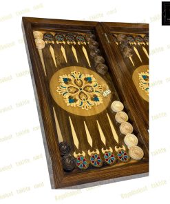 خرید تخته نرد چوب راش معرق اسلیمی فیروزه ای