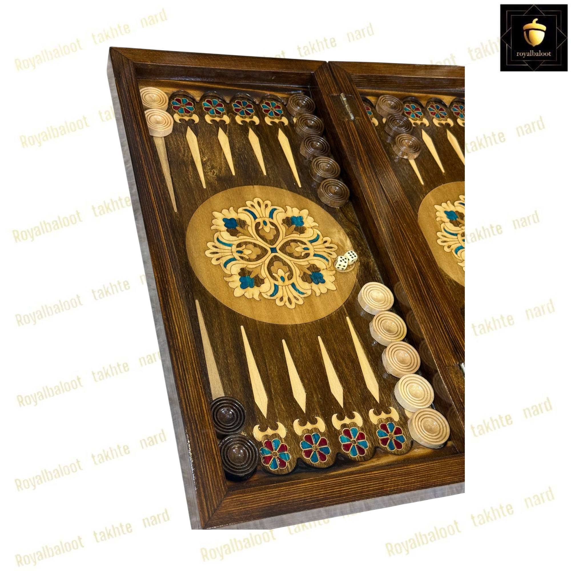 خرید تخته نرد چوب راش معرق اسلیمی فیروزه ای کد 443 خرید تخته نرد چوب راش معرق اسلیمی فیروزه ای