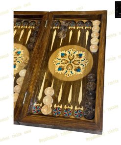 خرید تخته نرد چوب راش معرق اسلیمی فیروزه ای