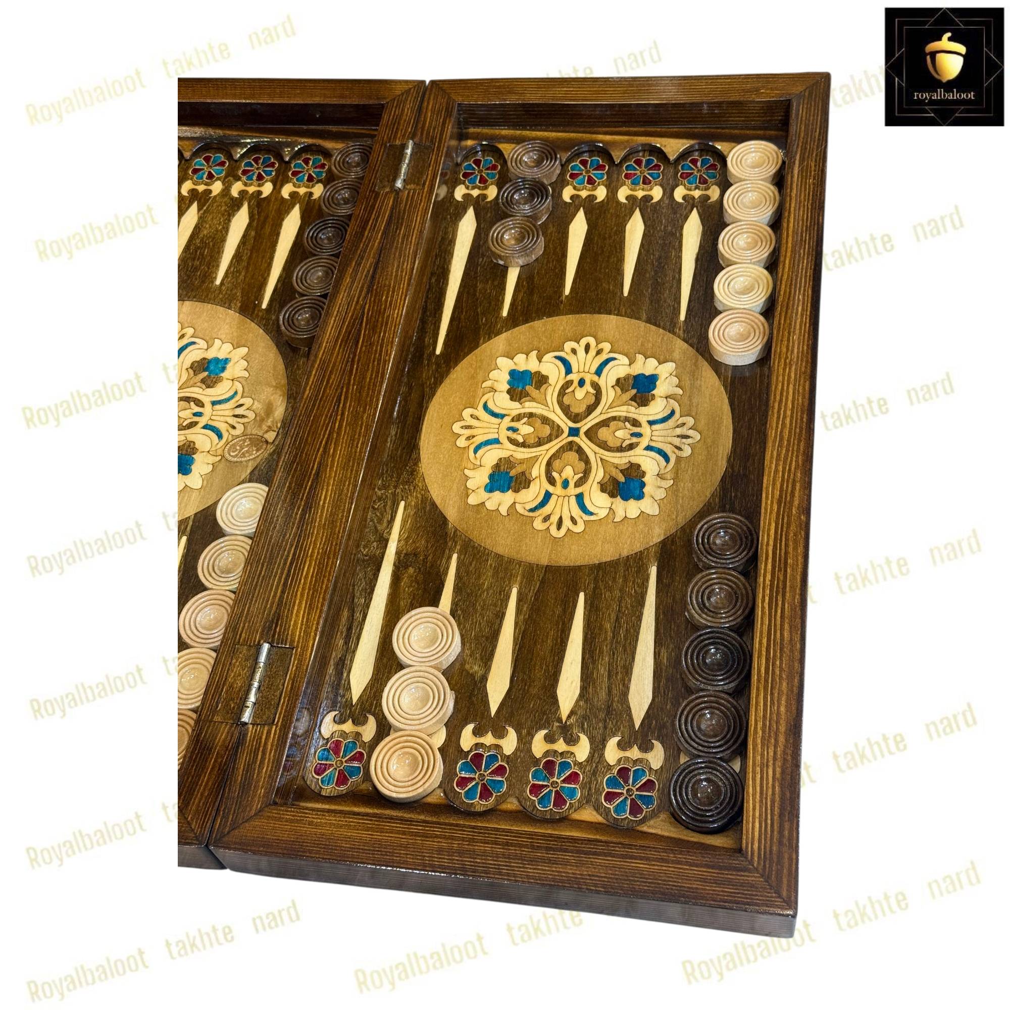 خرید تخته نرد چوب راش معرق اسلیمی فیروزه ای کد 443 خرید تخته نرد چوب راش معرق اسلیمی فیروزه ای