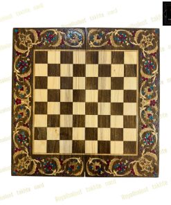 خرید تخته نرد چوب راش معرق اسلیمی فیروزه ای