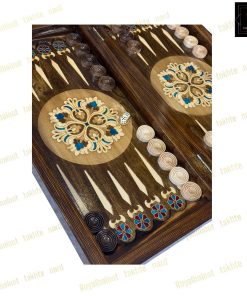 خرید تخته نرد چوب راش معرق اسلیمی فیروزه ای