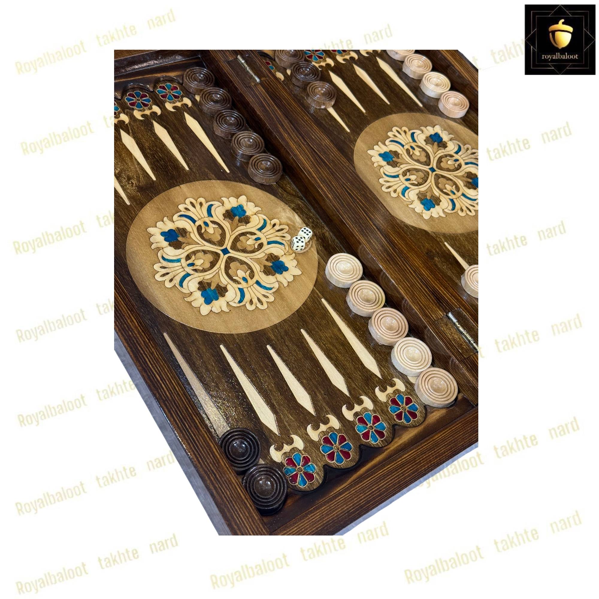 خرید تخته نرد چوب راش معرق اسلیمی فیروزه ای کد 443 خرید تخته نرد چوب راش معرق اسلیمی فیروزه ای