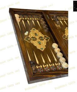 خرید تخته نرد چوب راش معرق سنتی فیروزه ای
