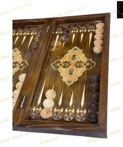خرید تخته نرد چوب راش معرق سنتی فیروزه ای