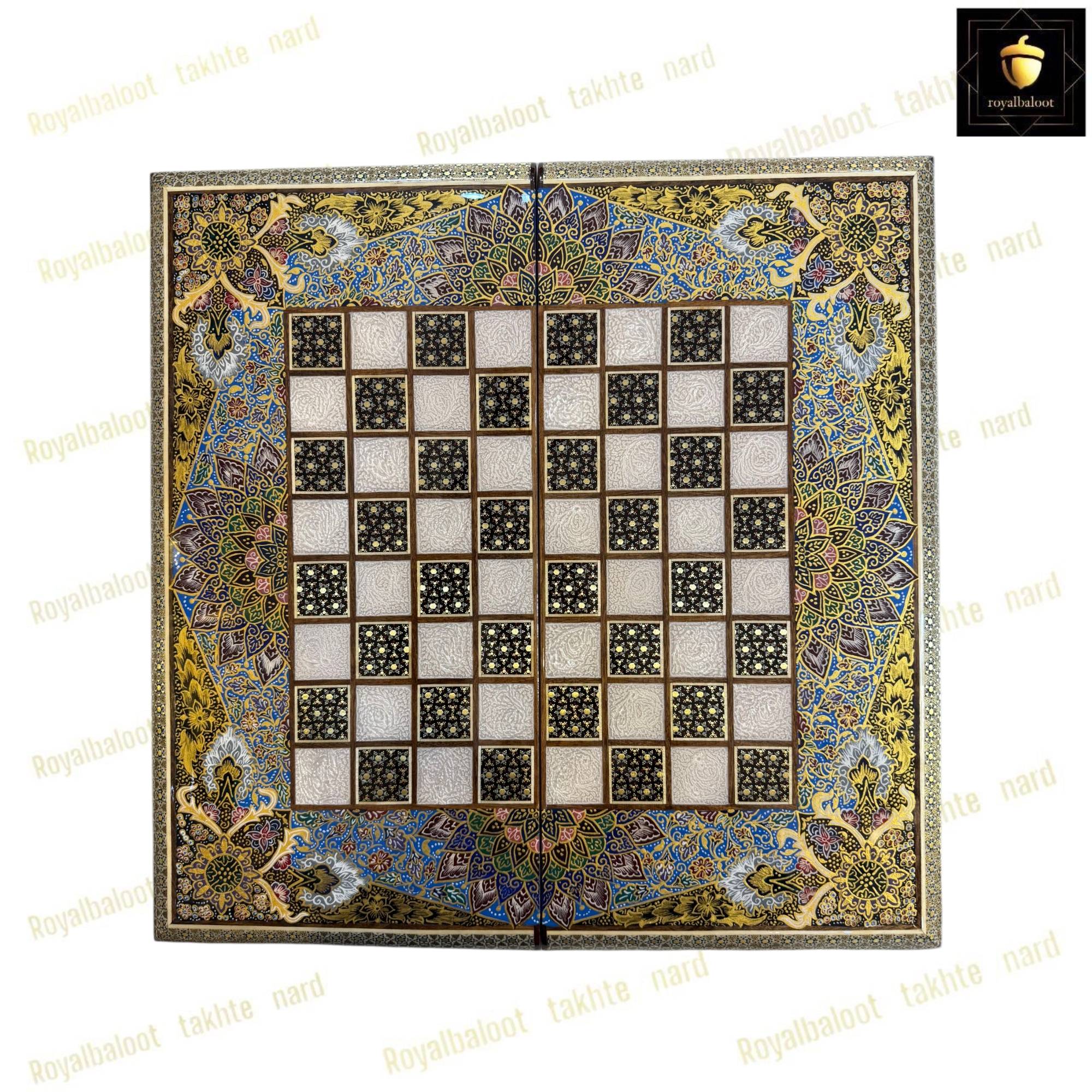 خرید تخته نرد خاتم نقاشی تذهیب هفت رنگ کد 456 خرید تخته نرد خاتم نقاشی تذهیب هفت رنگ