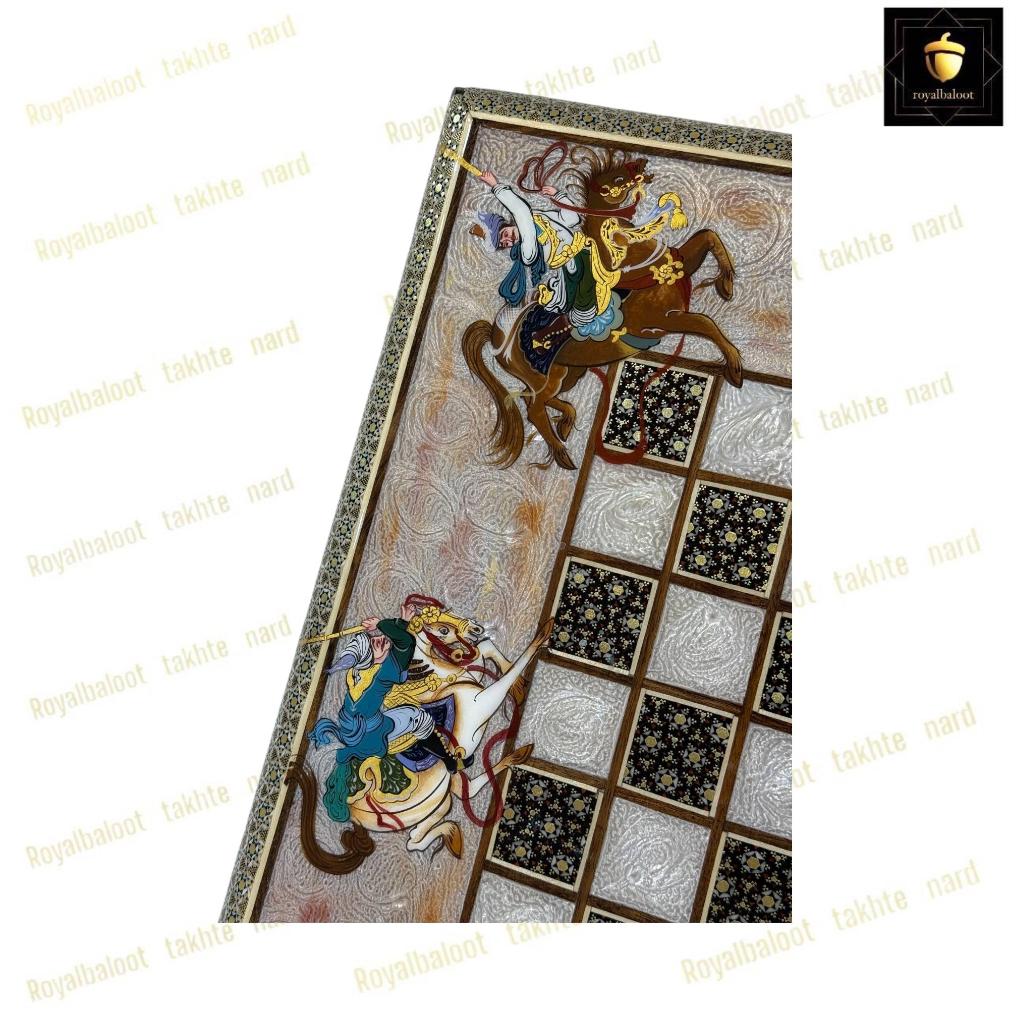 خرید تخته نرد خاتم نقاشی چوگان درشت کد 464 خرید تخته نرد خاتم نقاشی چوگان درشت