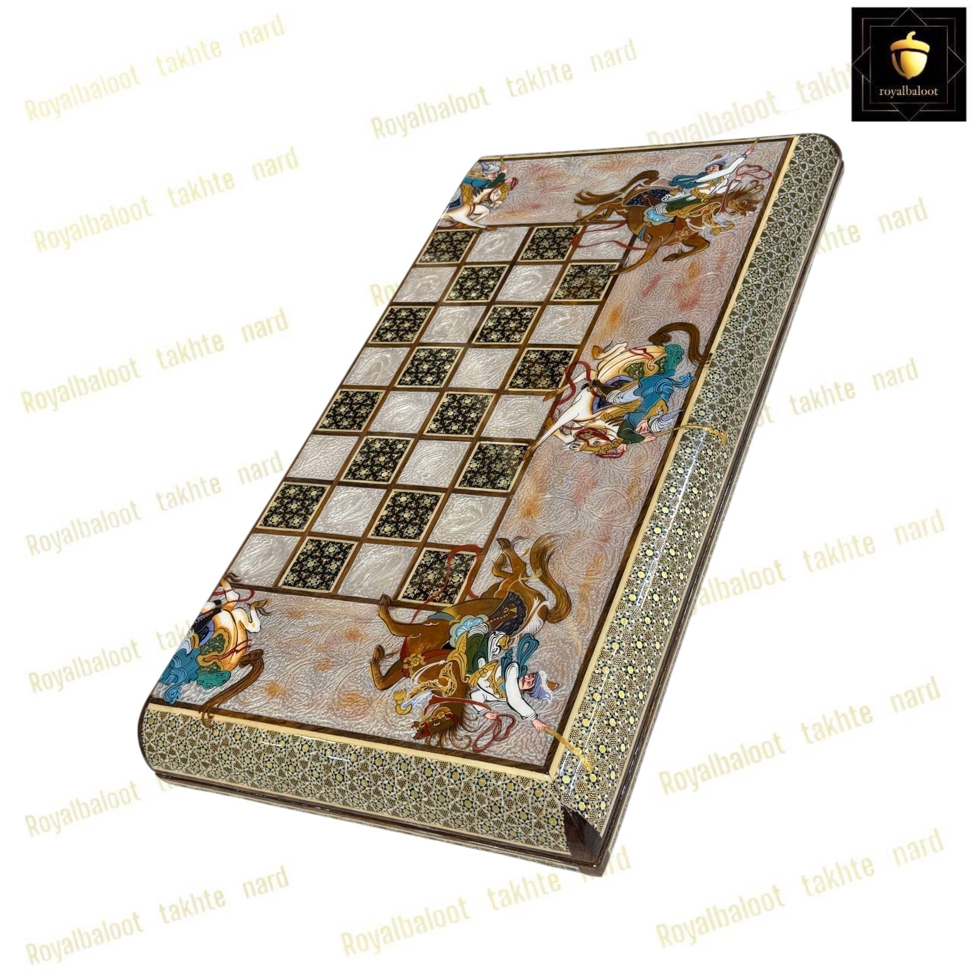 خرید تخته نرد خاتم نقاشی چوگان درشت کد 464 خرید تخته نرد خاتم نقاشی چوگان درشت