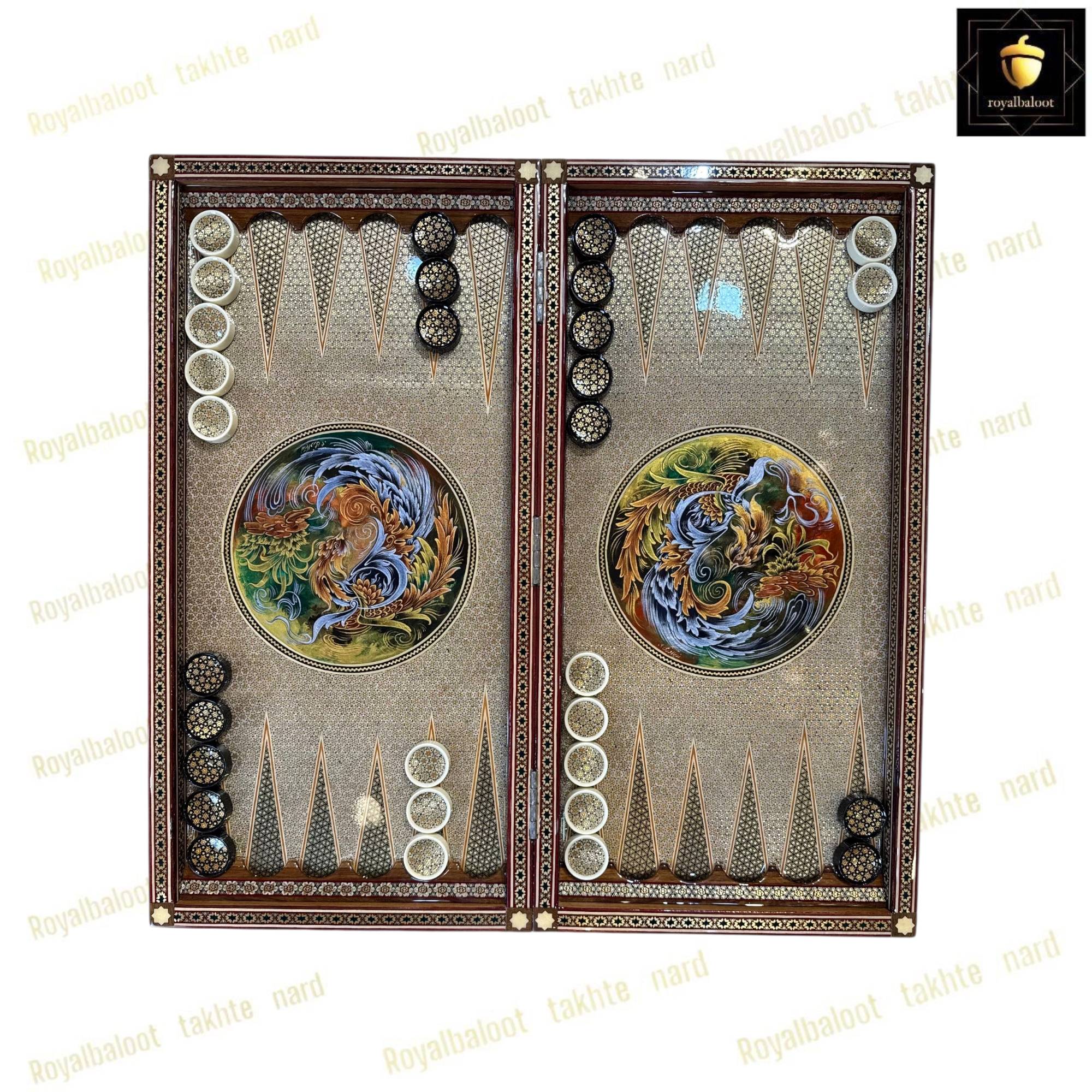 خرید تخته نرد خاتم نقاشی سیمرغ 60 سانتی کد 485 خرید تخته نرد خاتم نقاشی سیمرغ 60 سانتی