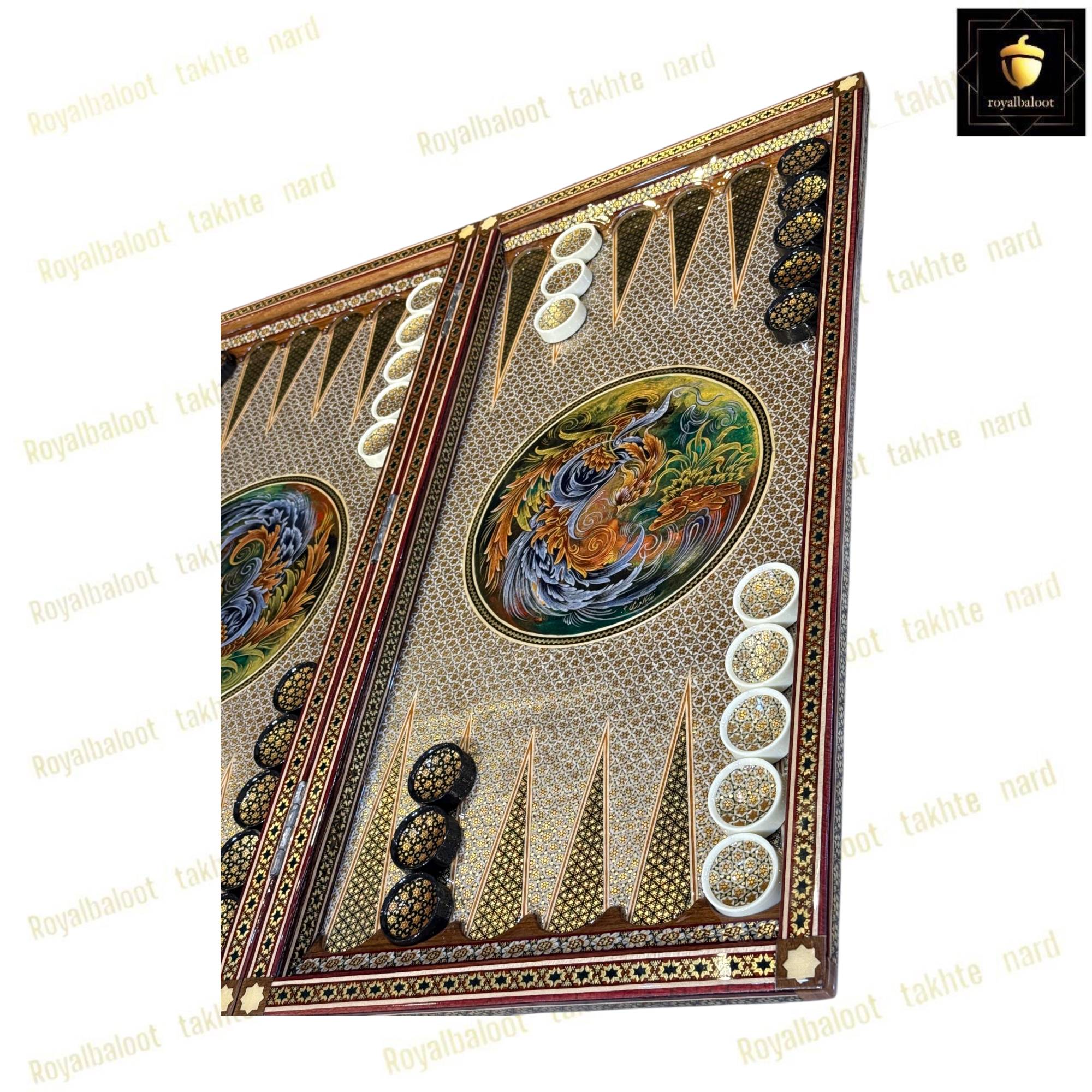 خرید تخته نرد خاتم نقاشی سیمرغ 60 سانتی کد 485 خرید تخته نرد خاتم نقاشی سیمرغ 60 سانتی