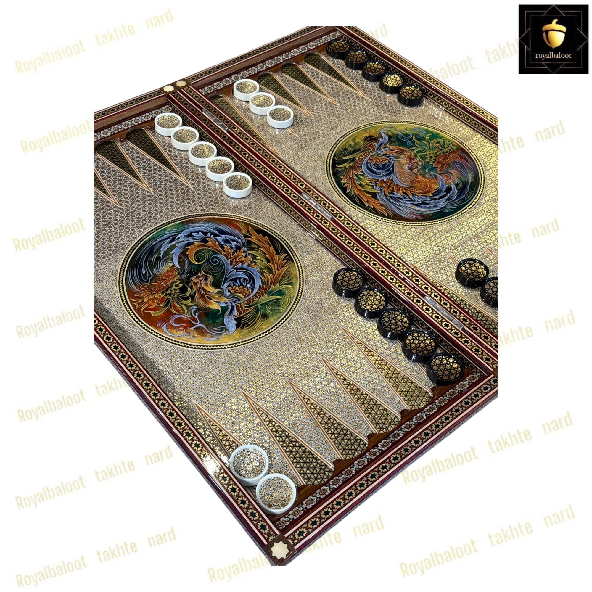 خرید تخته نرد خاتم نقاشی سیمرغ 60 سانتی کد 485 خرید تخته نرد خاتم نقاشی سیمرغ 60 سانتی