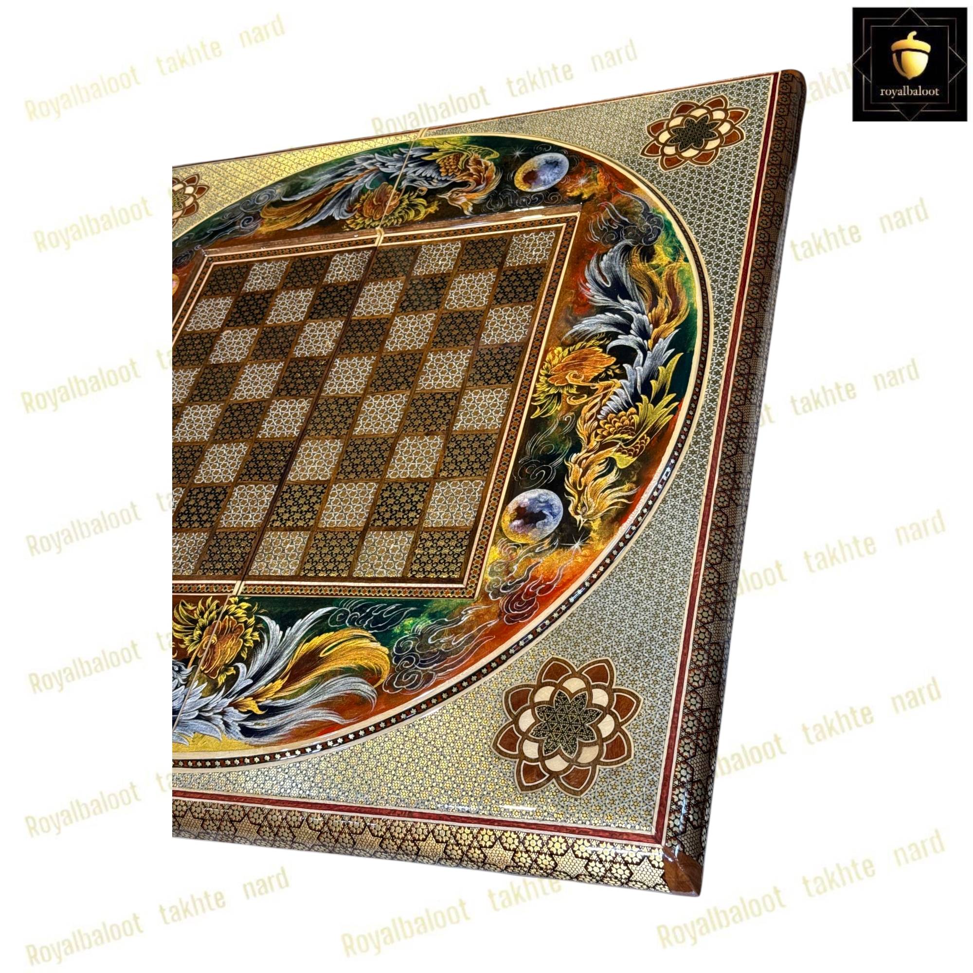 خرید تخته نرد خاتم نقاشی سیمرغ 60 سانتی کد 485 خرید تخته نرد خاتم نقاشی سیمرغ 60 سانتی