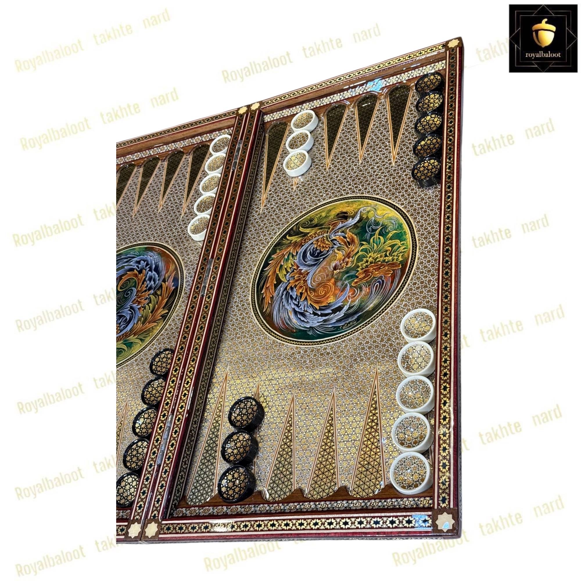 خرید تخته نرد خاتم نقاشی سیمرغ 60 سانتی کد 485 خرید تخته نرد خاتم نقاشی سیمرغ 60 سانتی