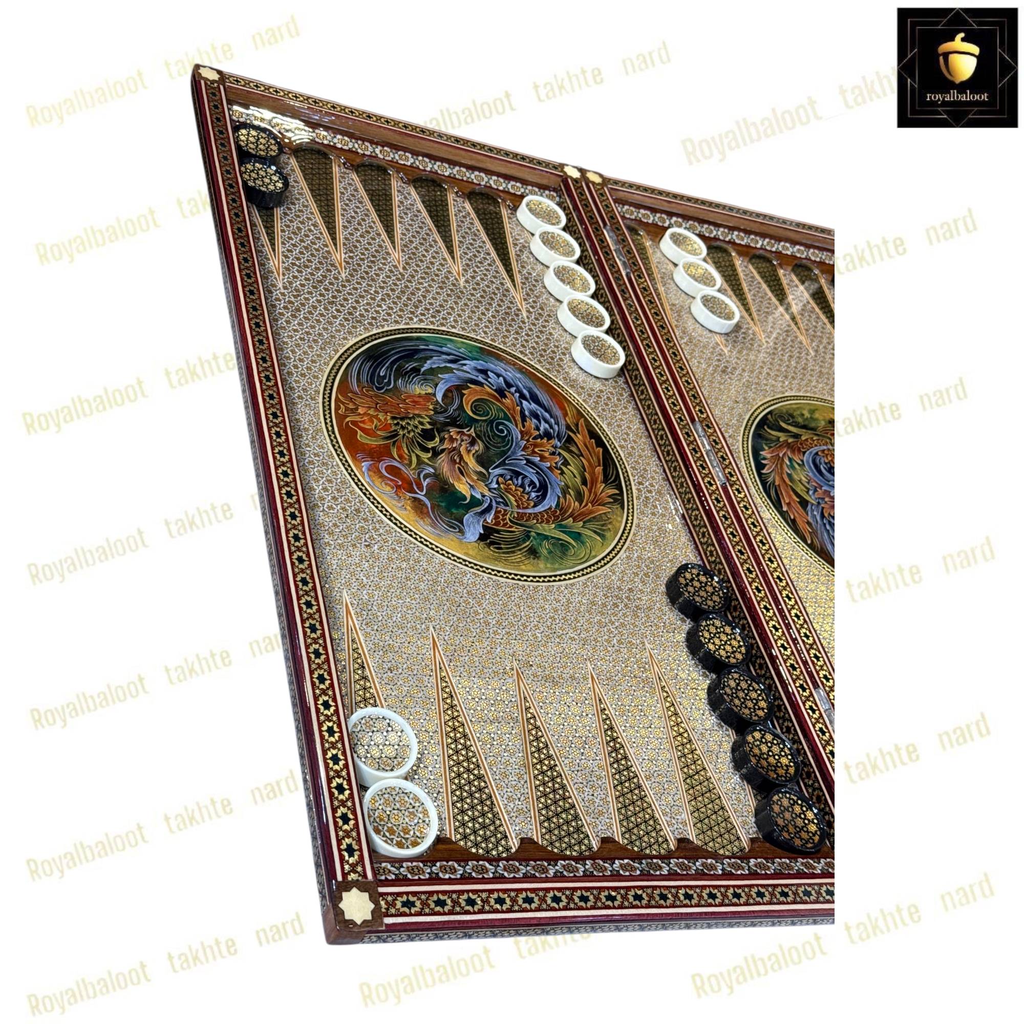 خرید تخته نرد خاتم نقاشی سیمرغ 60 سانتی کد 485 خرید تخته نرد خاتم نقاشی سیمرغ 60 سانتی