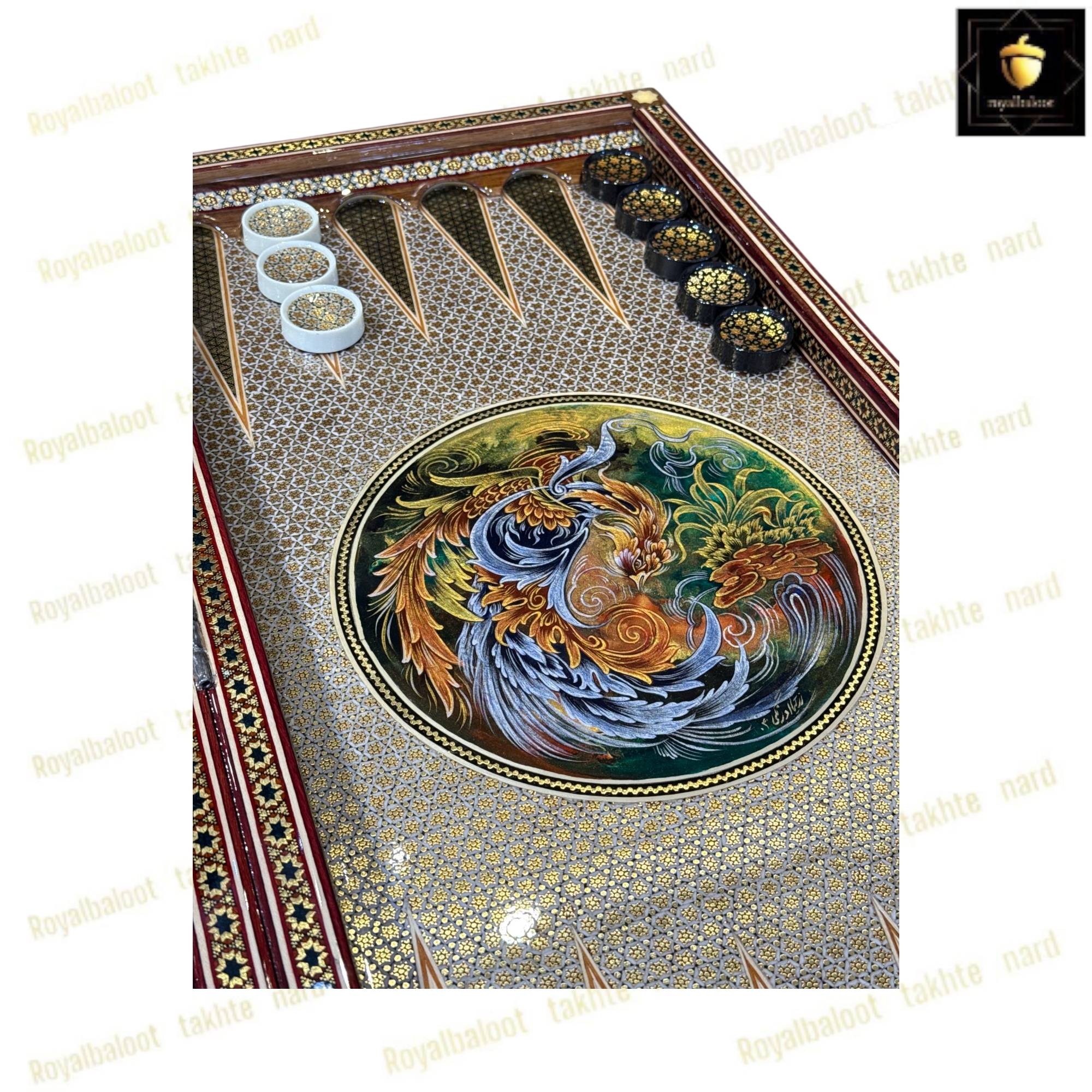 خرید تخته نرد خاتم نقاشی سیمرغ 60 سانتی کد 485 خرید تخته نرد خاتم نقاشی سیمرغ 60 سانتی