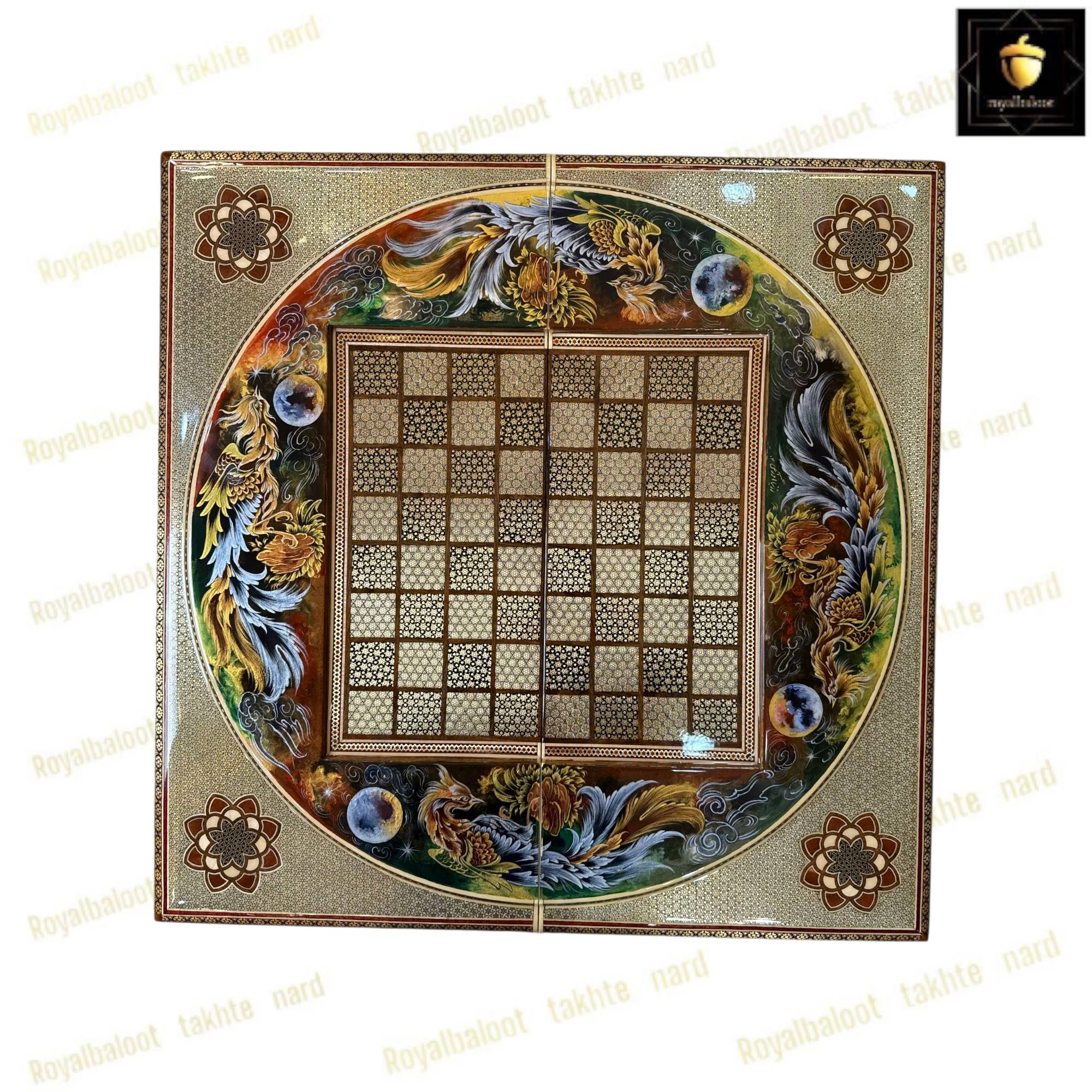 خرید تخته نرد خاتم نقاشی سیمرغ 60 سانتی کد 485 خرید تخته نرد خاتم نقاشی سیمرغ 60 سانتی