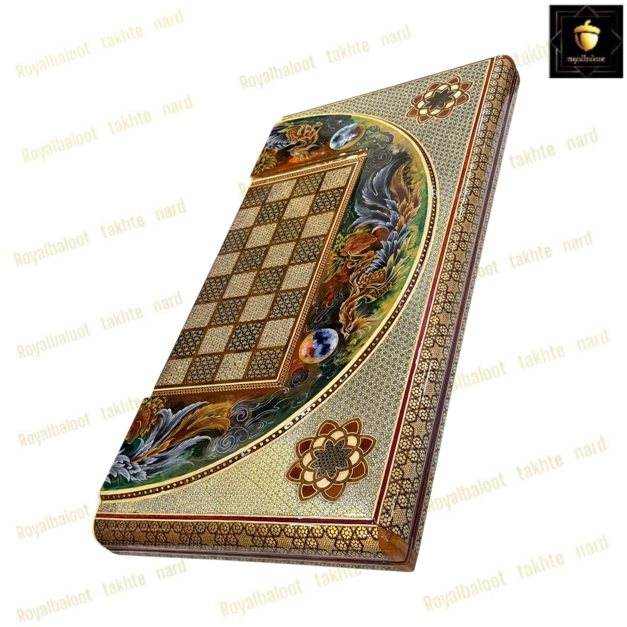 خرید تخته نرد خاتم نقاشی سیمرغ 60 سانتی کد 485 خرید تخته نرد خاتم نقاشی سیمرغ 60 سانتی