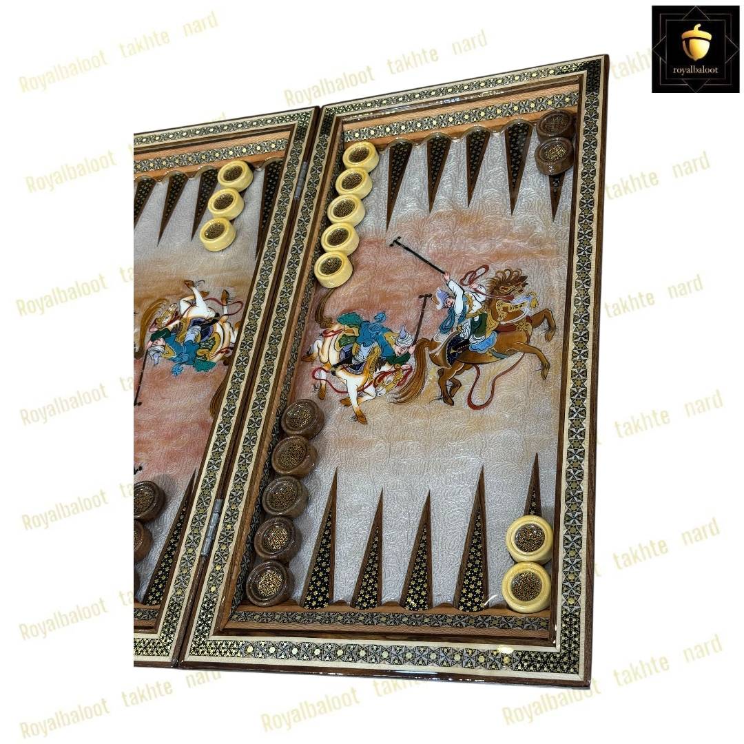 خرید تخته نرد خاتم نقاشی چوگان درشت کد 464 خرید تخته نرد خاتم نقاشی چوگان درشت
