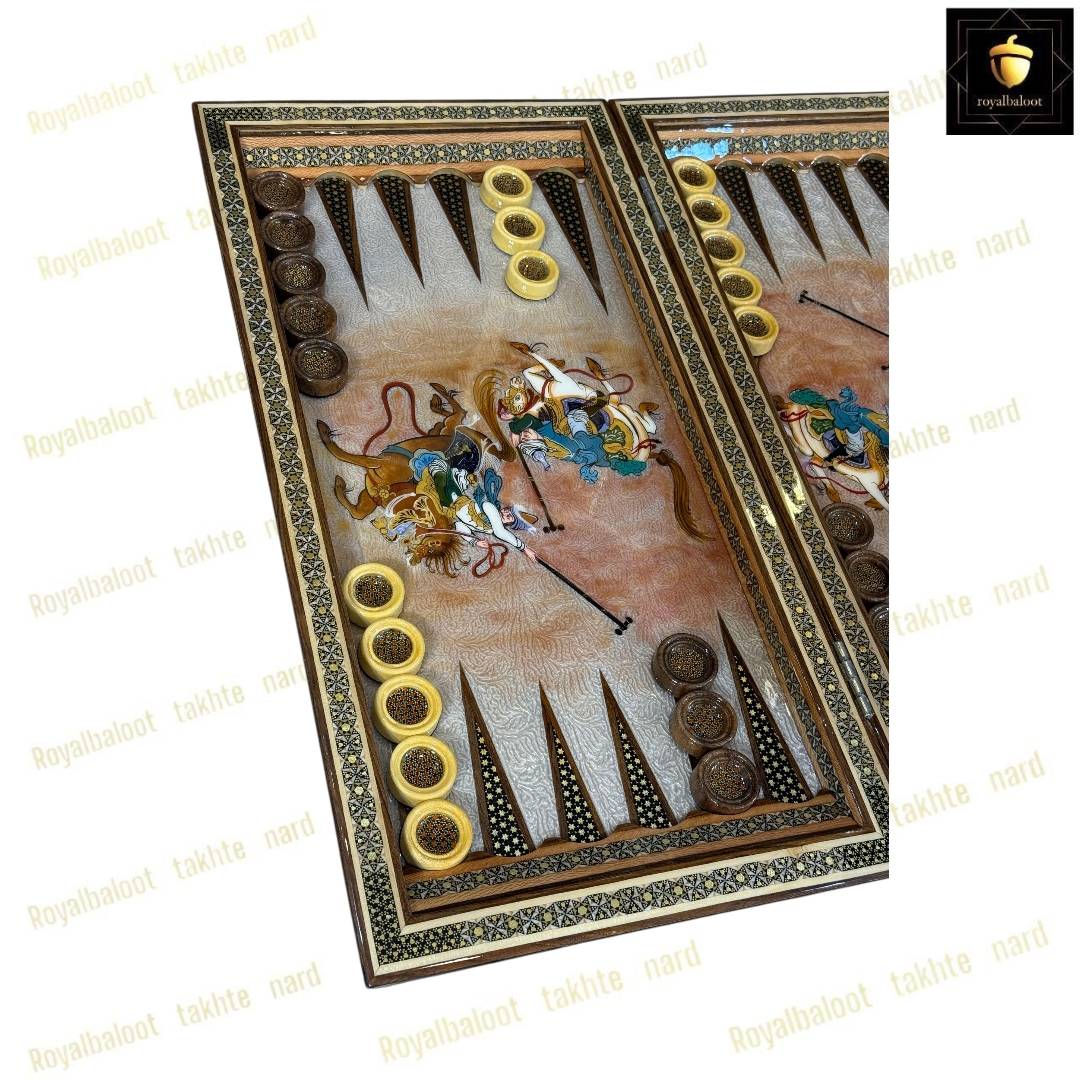 خرید تخته نرد خاتم نقاشی چوگان درشت کد 464 خرید تخته نرد خاتم نقاشی چوگان درشت