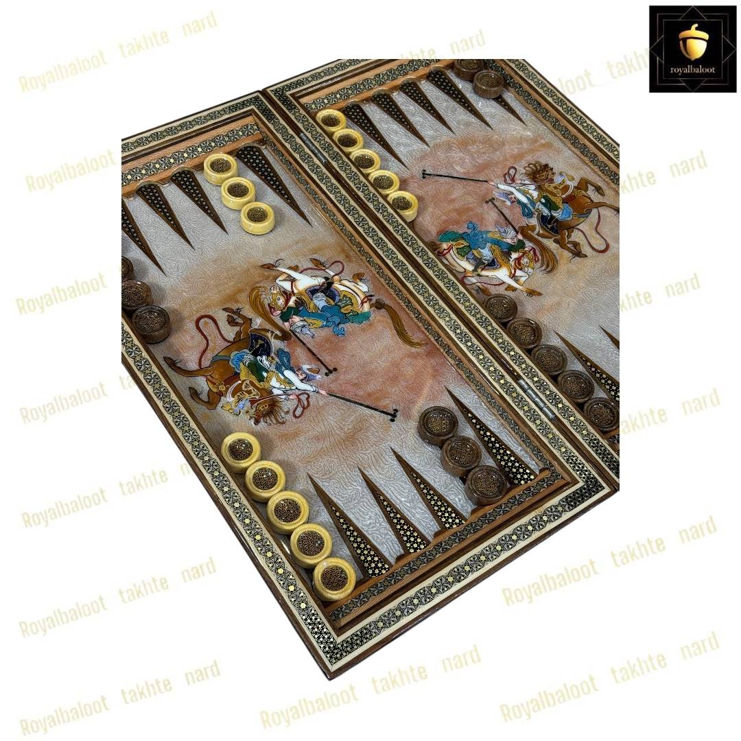 خرید تخته نرد خاتم نقاشی چوگان درشت کد 464 خرید تخته نرد خاتم نقاشی چوگان درشت
