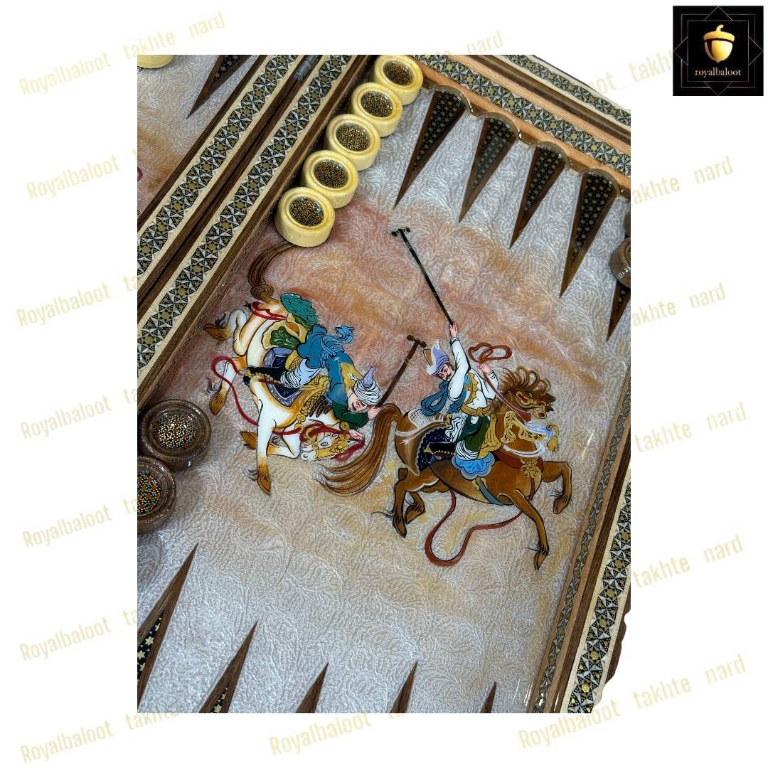 خرید تخته نرد خاتم نقاشی چوگان درشت کد 464 خرید تخته نرد خاتم نقاشی چوگان درشت