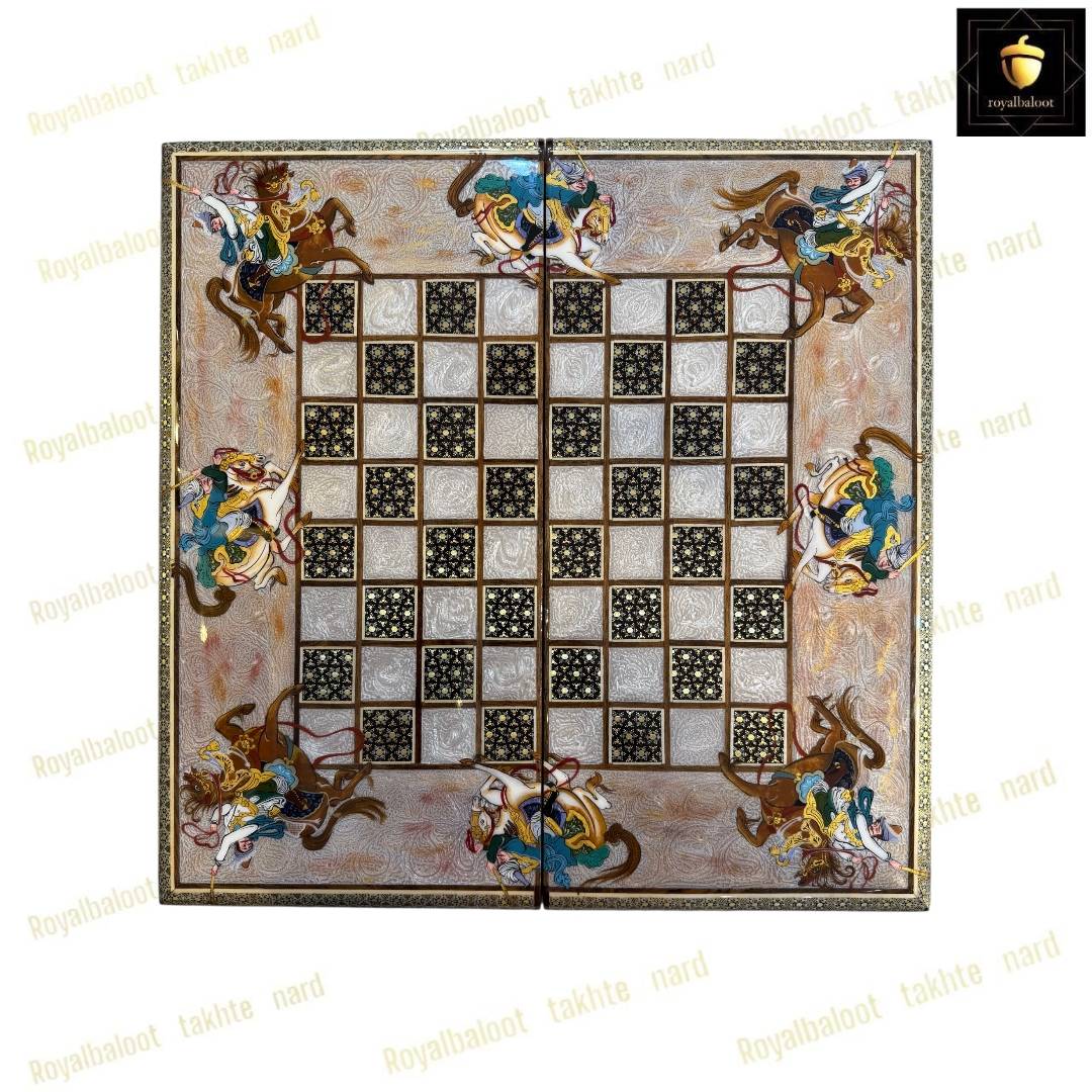 خرید تخته نرد خاتم نقاشی چوگان درشت کد 464 خرید تخته نرد خاتم نقاشی چوگان درشت