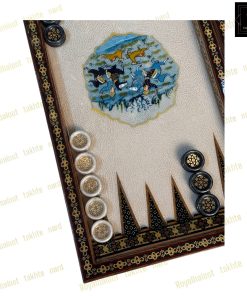 خرید تخته نرد خاتم نقاشی تذهیب و شکار فیروزه ای