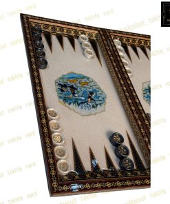 خرید تخته نرد خاتم نقاشی تذهیب و شکار فیروزه ای