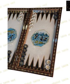 خرید تخته نرد خاتم نقاشی تذهیب و شکار فیروزه ای