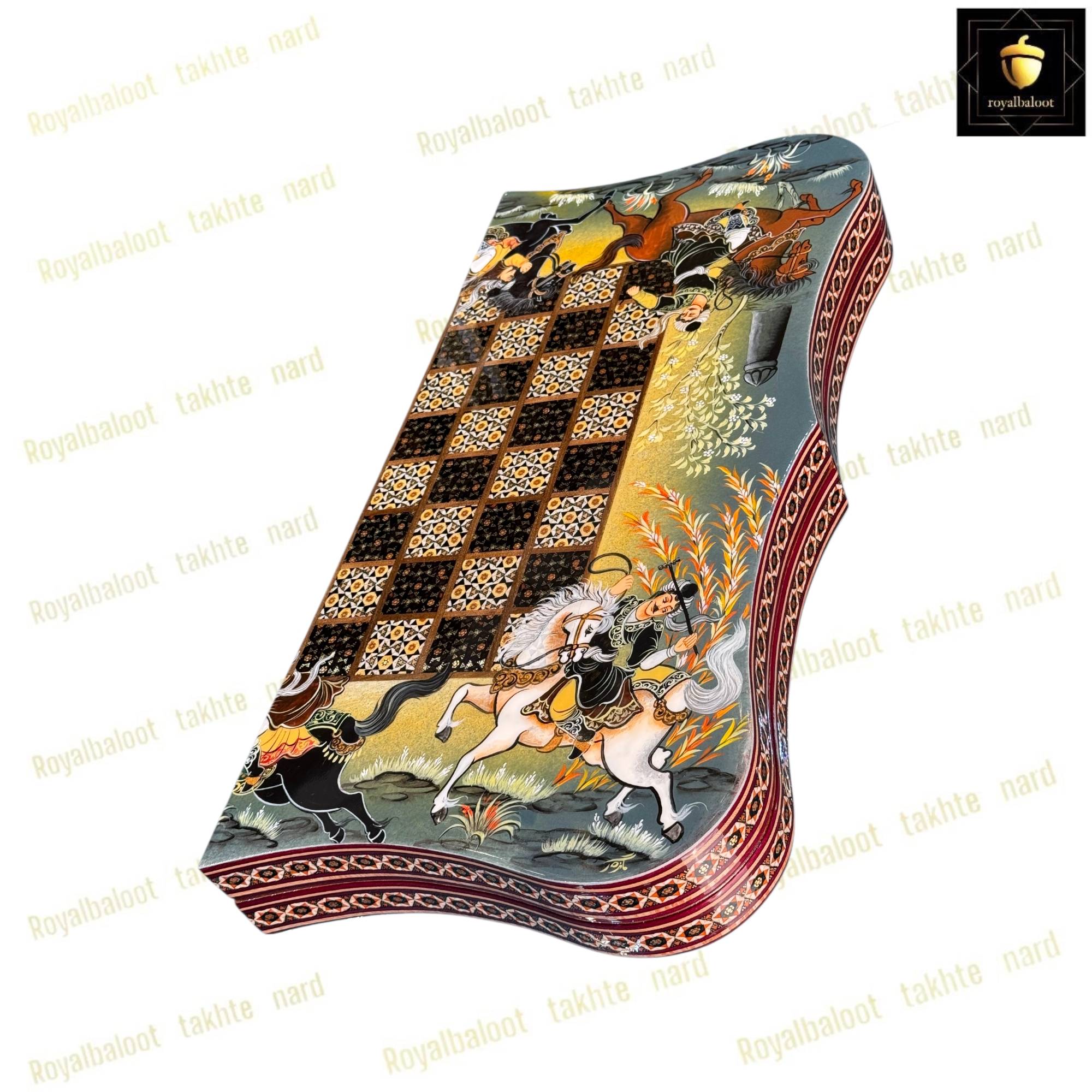 خرید تخته نرد خاتم نقاشی چوگان سه بعدی دالبری کد 523 خرید تخته نرد خاتم نقاشی چوگان سه بعدی دالبری