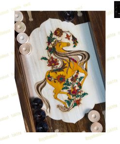 خرید تخته نرد راش معرق اسب طلایی کد 550 خرید تخته نرد راش معرق اسب طلایی کد 550