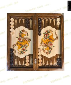 خرید تخته نرد راش معرق اسب طلایی کد 550