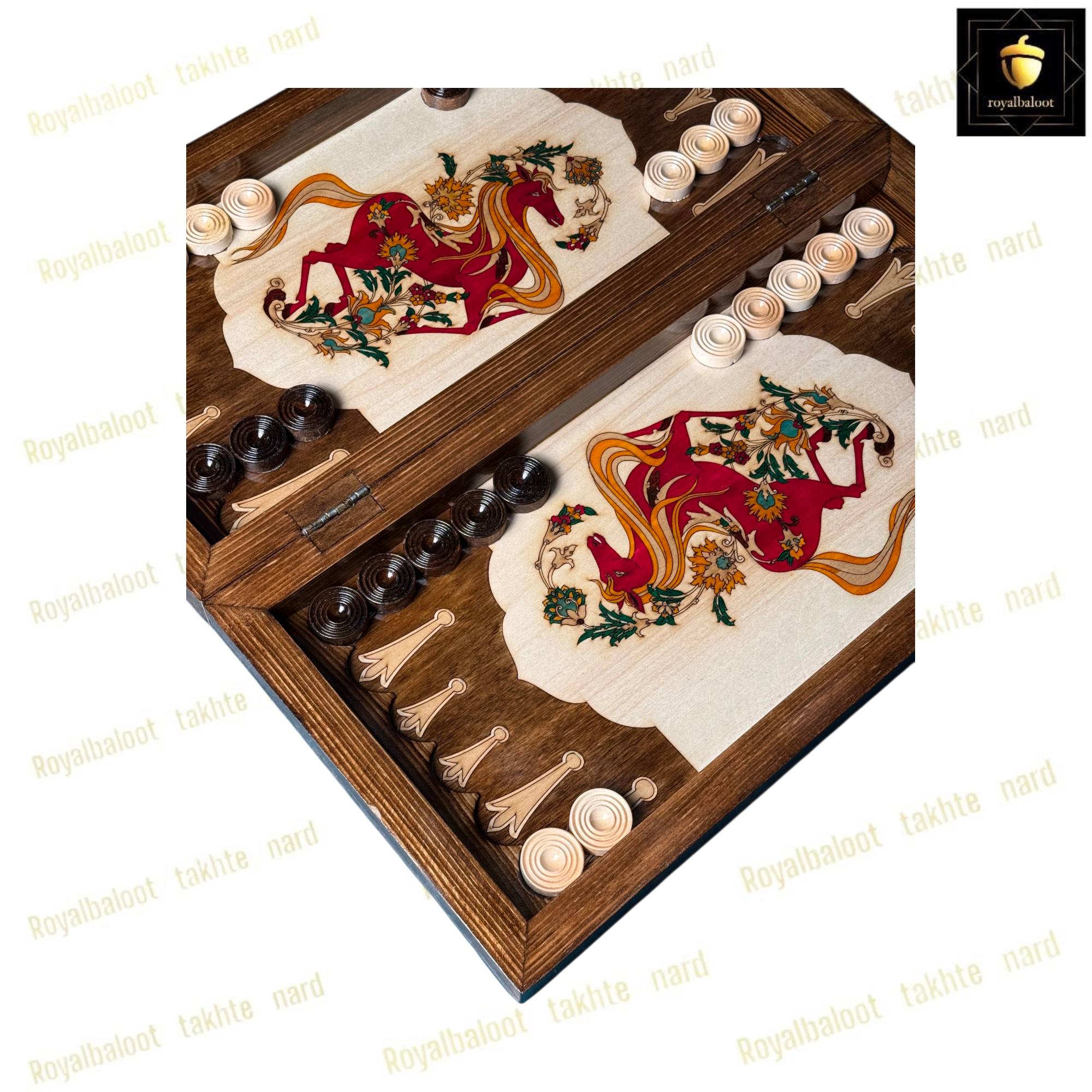 خرید تخته نرد راش معرق اسب سرخ کد 549 خرید تخته نرد راش معرق اسب سرخ کد 549